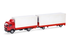 Herpa 321747 - H0 - Mercedes-Benz NG Volumen-Hängerzug - rot/weiß